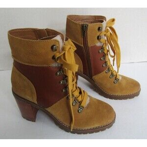 Frye and Co. Womens Cognac Rayner Hiker Shearling Trim Ankle Boots Size 7.5
